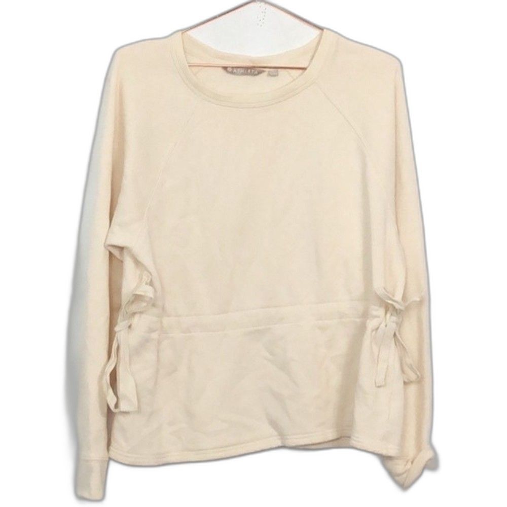 Athleta Tie Waist Cream Scoop Neck Sweatshirt Top Like New Condition Medium - Picture 1 of 5